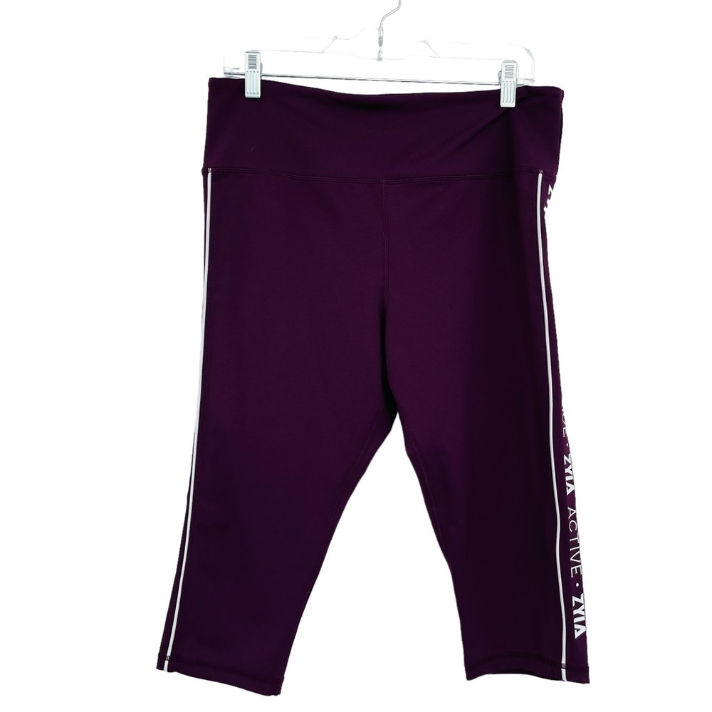 Zyia logo stripe light n tight high‎ rise crop leggings plum women's size 16-18